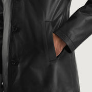 Men's Urban Slate أسود معطف جلد رجالي - Lateral Side Profile View Showing Sleeve Cut &amp; Athletic Taper Fit