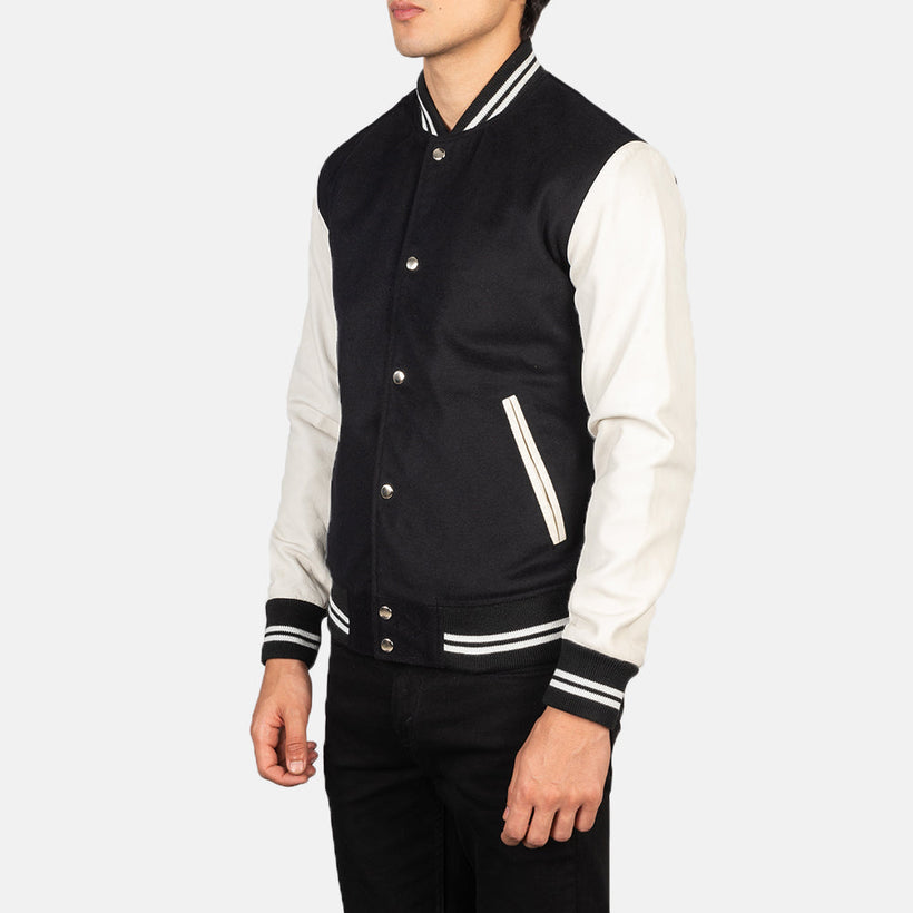Vaxton أسود & White Hybrid Varsity جاكيت جلد رجالي