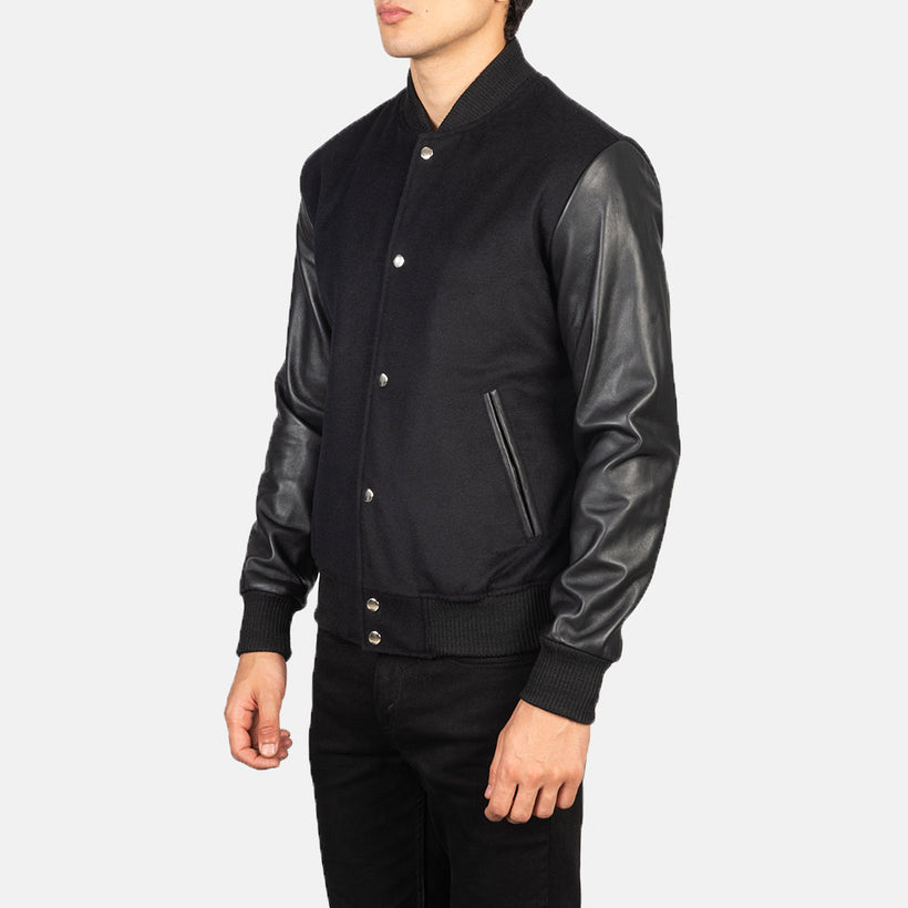 Vaxton أسود Hybrid Varsity جاكيت جلد رجالي