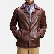 
Brown Sheepskin leather Coat - عرض خلفي يوضح تفصيل الأكتاف المتقن والحاشية النظيفة