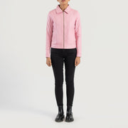 
Vixen Pink Classic Collar Leather Jacket - عرض جانبي يوضح قَصّة الأكمام المريحة