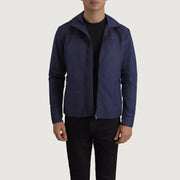
Wesley أزرق Hooded Windbreaker جاكيت جلد رجالي in Blue Full-Grain Leather - عرض أمامي وقَصّة مفصلة أنيقة | شراء أونلاين عبر المتجر الرسمي