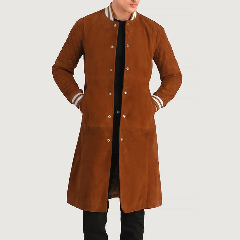 Wilde بني Suede Varsity معطف جلد رجالي
