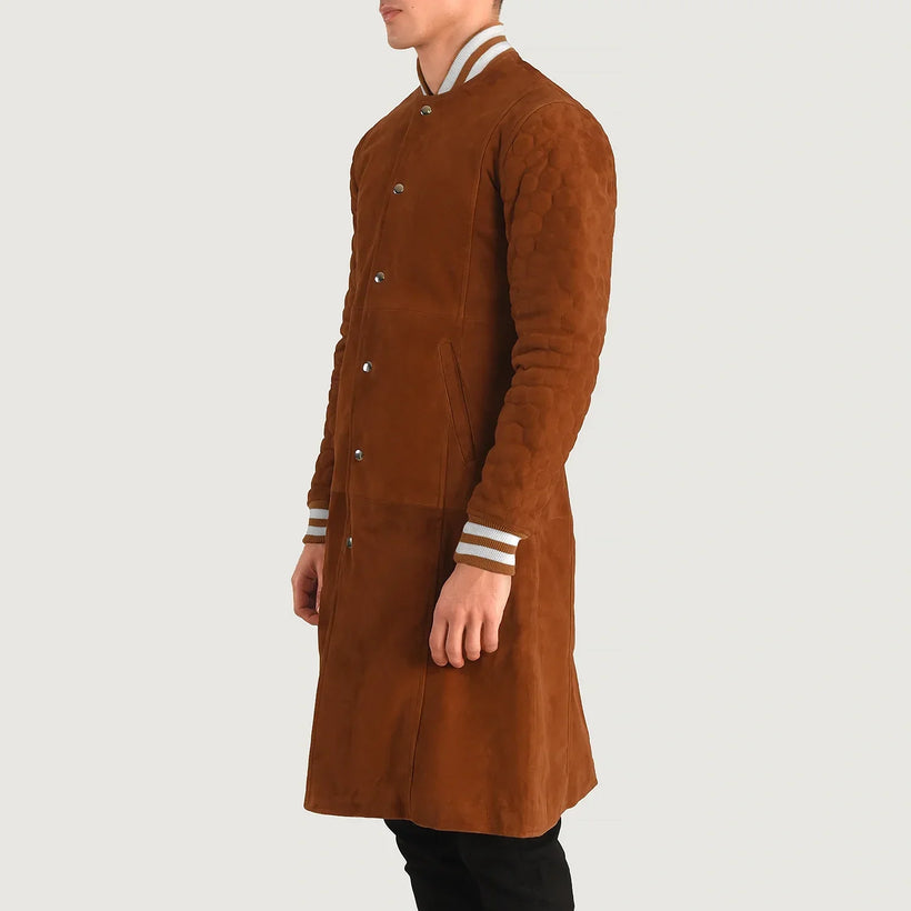 Wilde بني Suede Varsity معطف جلد رجالي