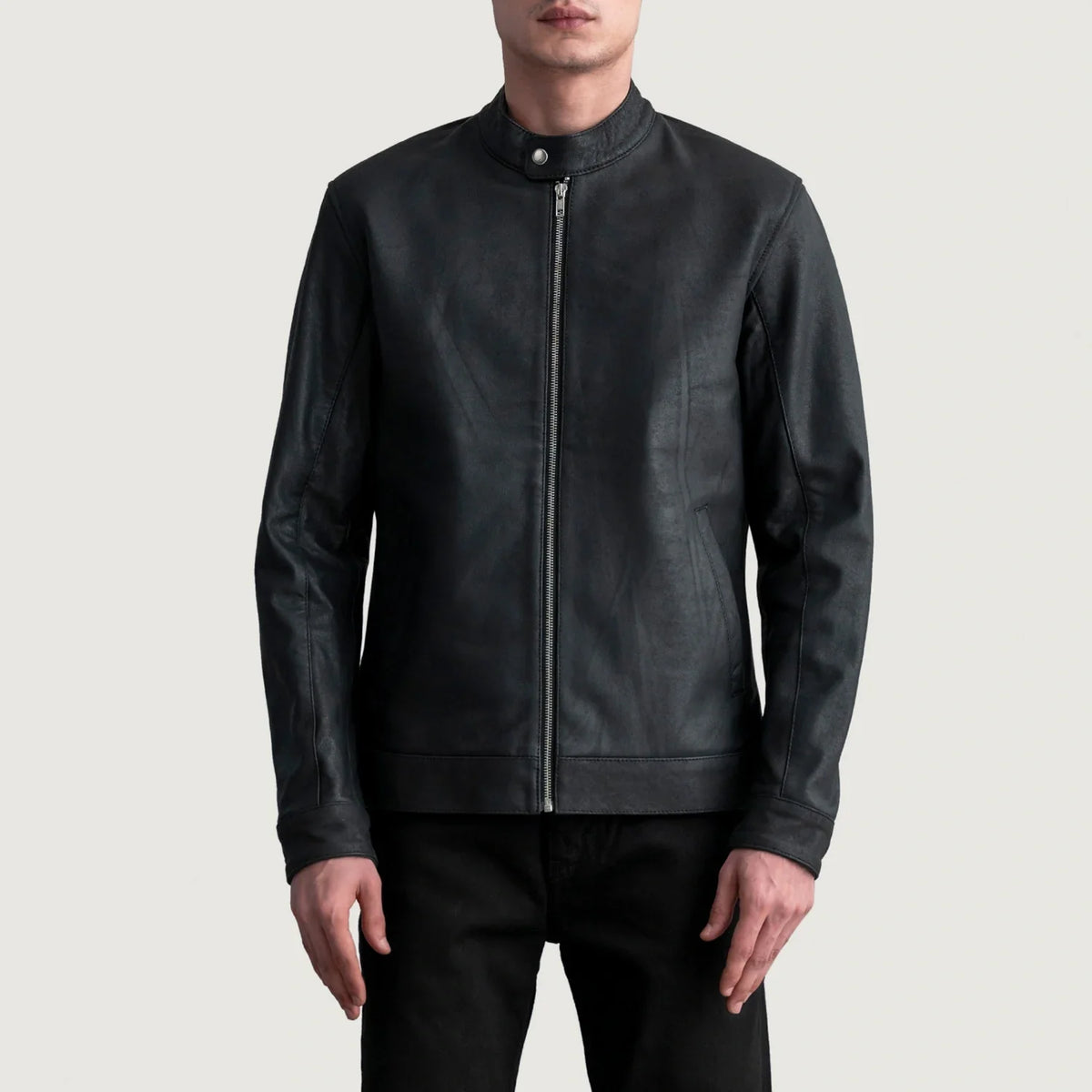
Zen Tumbled أسود جاكيت بايكر جلد طبيعي رجالي in Tumbled Black Sheepskin Leather - عرض أمامي وقَصّة مفصلة أنيقة | شراء أونلاين عبر المتجر الرسمي